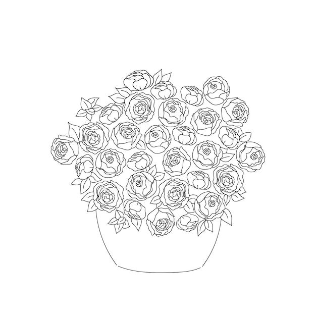 Planta de ilustración vectorial Contorno de línea de mano rosa y texto sobre un fondo blanco