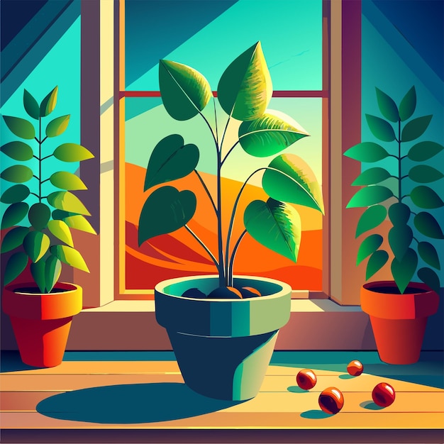 Una planta en una ilustración vectorial de olla