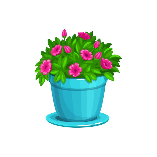 Vector planta de interior exuberante y vibrante en florero azul explosión de belleza natural decoración del hogar con flores rosas adición perfecta para iluminar cualquier habitación o jardín