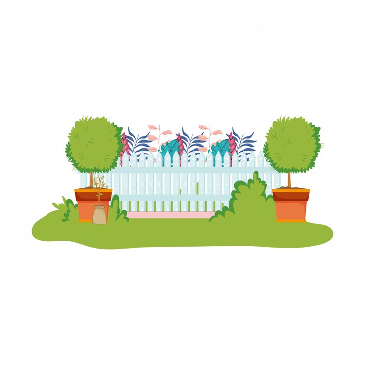 Vector planta de interior floral con valla en el jardín.