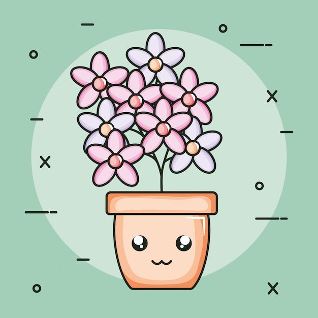 Planta de jardín en maceta personaje kawaii