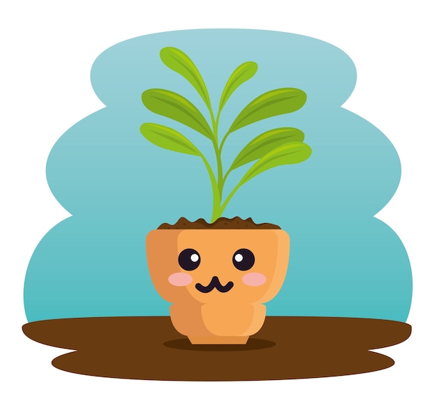 Planta linda en el personaje kawaii pot