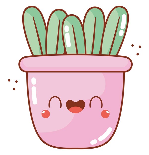 Vector planta de maceta de color rosa de la especie kawaii