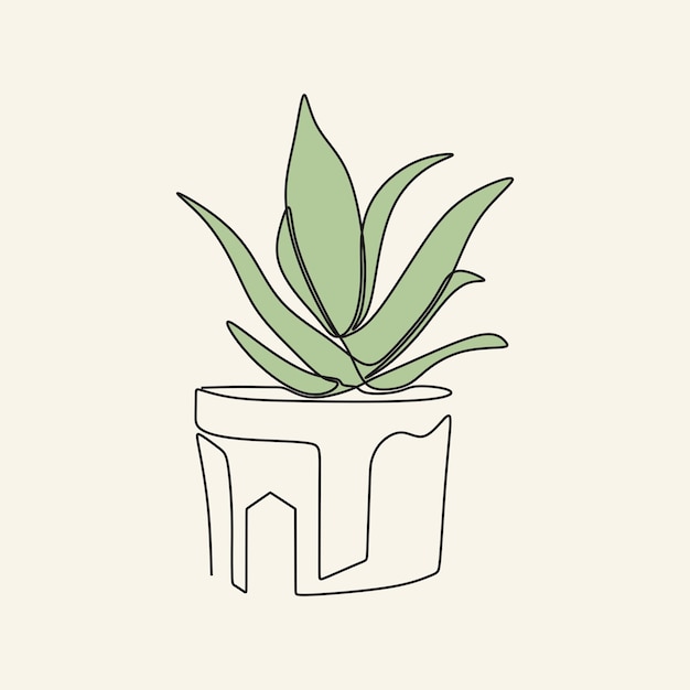 Vector planta en la maceta estilo minimalista de dibujo continuo de una línea