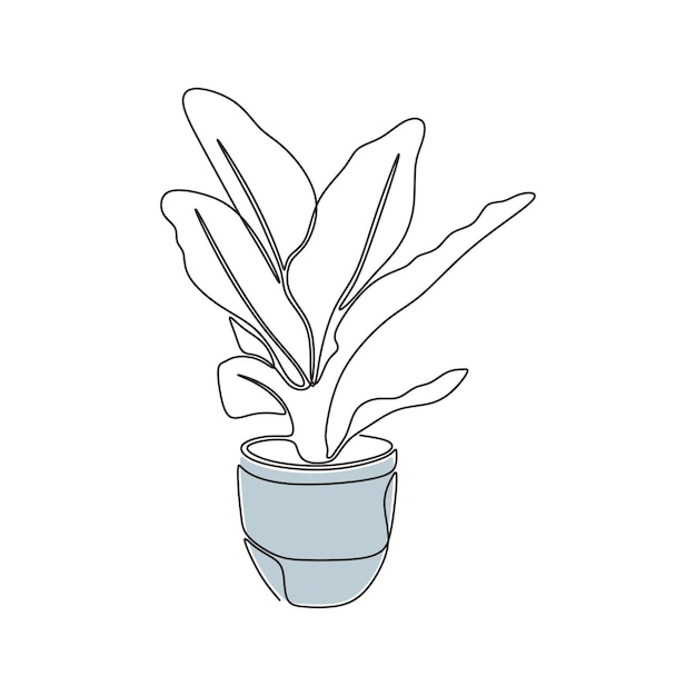 Planta en la maceta estilo minimalista de dibujo continuo de una línea