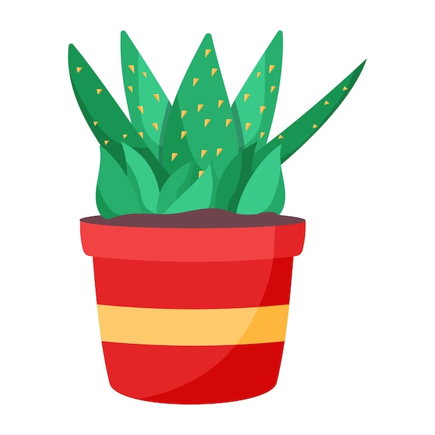 Vector una planta en una maceta roja con una raya amarilla.