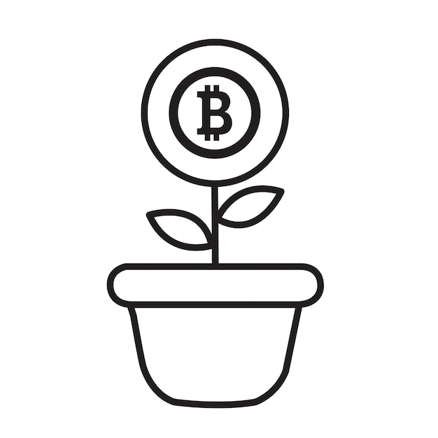 Una planta con una moneda de bitcoin en forma de flor sobre un fondo blanco