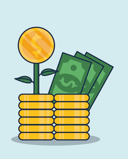 Planta con monedas y billetes dinero dolares