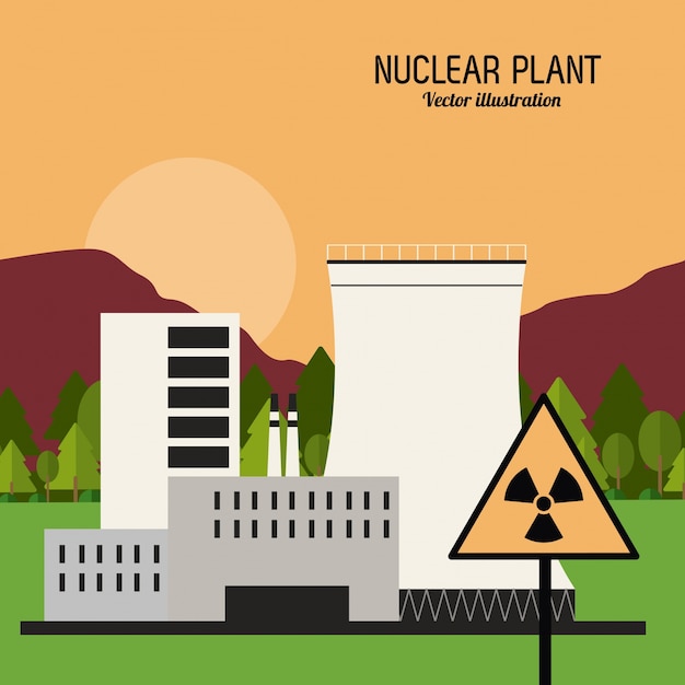 Vector planta nuclear en diseño colorido