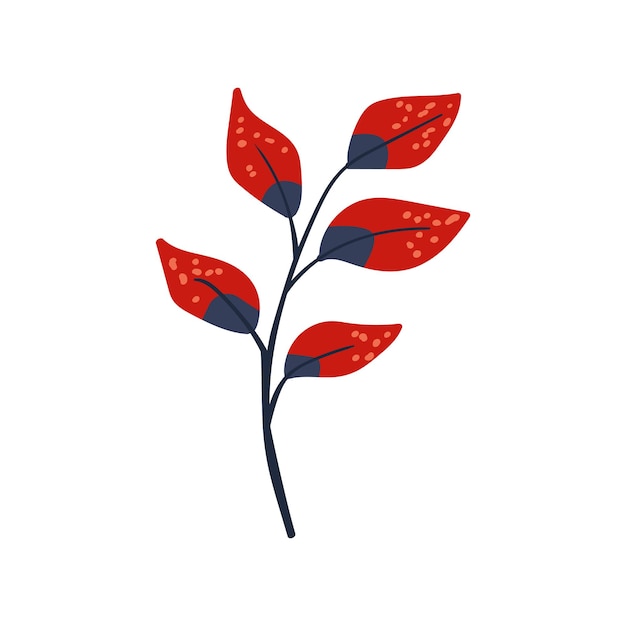 Planta popular hojas simples de borgoña en una rama botánica de otoño estilo minimalista vector plano aislado