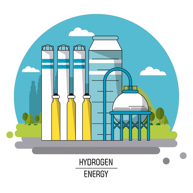 Vector planta de producción de energía de hidrógeno de imagen de paisaje de color