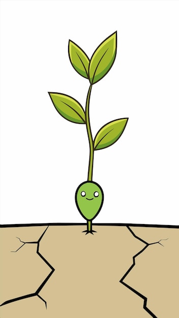 una planta que crece fuera de un agujero con una cara verde