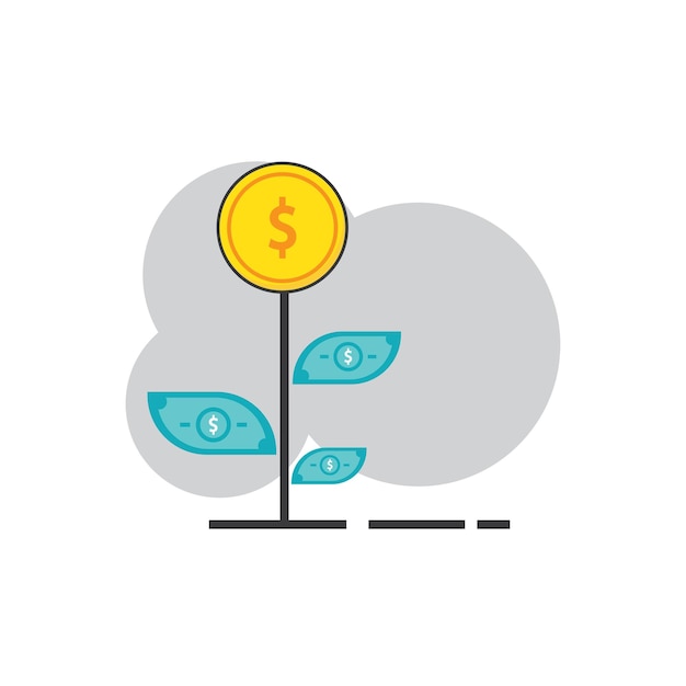 Planta que crece a partir de una moneda con el signo de dólar