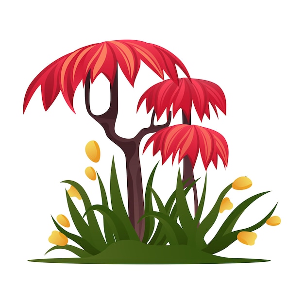 Vector planta de la selva de colorido conjunto con su animado diseño de dibujos animados y colores vívidos esta ilustración