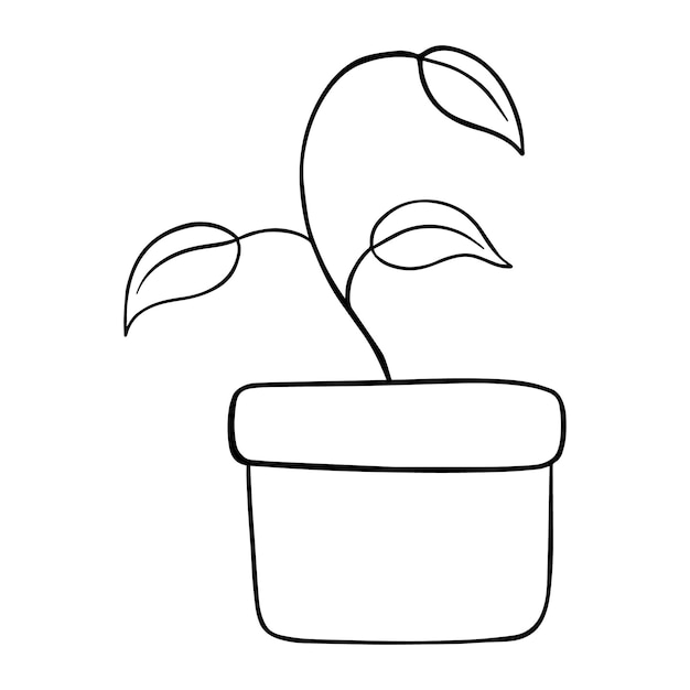 Planta sprout pot nature home decor doodle dibujos animados lineales