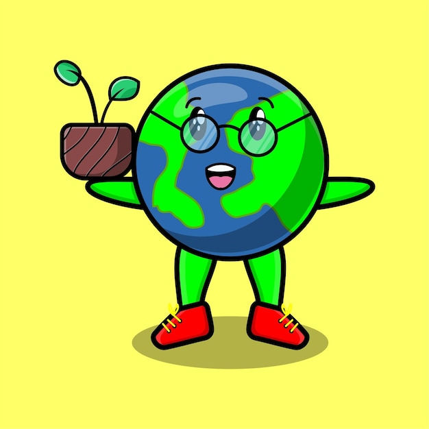 Planta de tenencia de tierra de dibujos animados lindo en un diseño de estilo moderno 3d de maceta