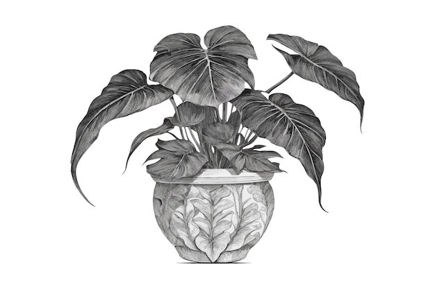 Planta tropical dibujada a mano pluma y tinta estilo vintage aislado sobre fondo blanco