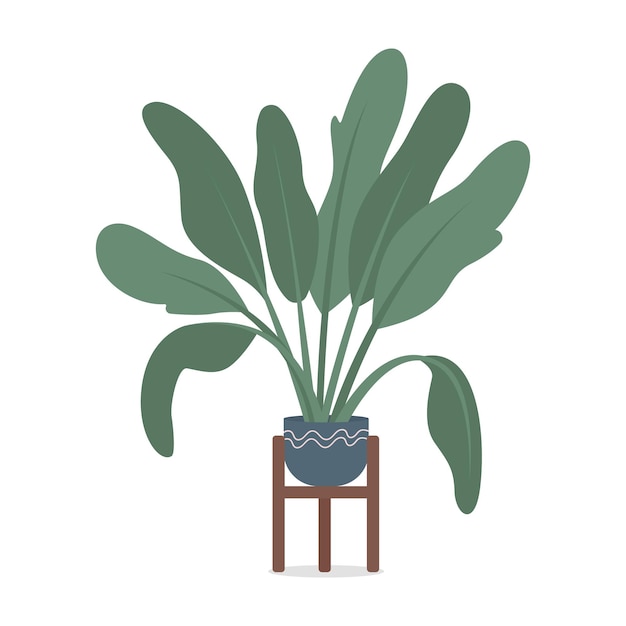 Vector planta tropical en maceta con objeto vectorial de color semi plano de hojas grandes