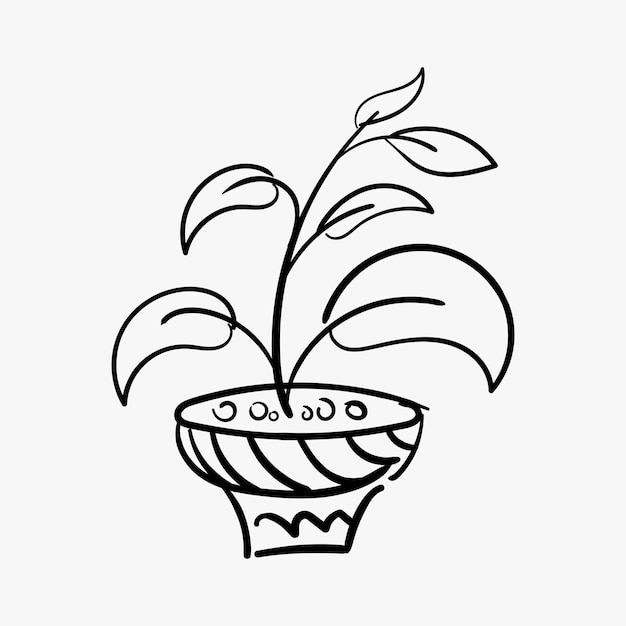 Planta vectorial en una olla con estilo dibujado a mano