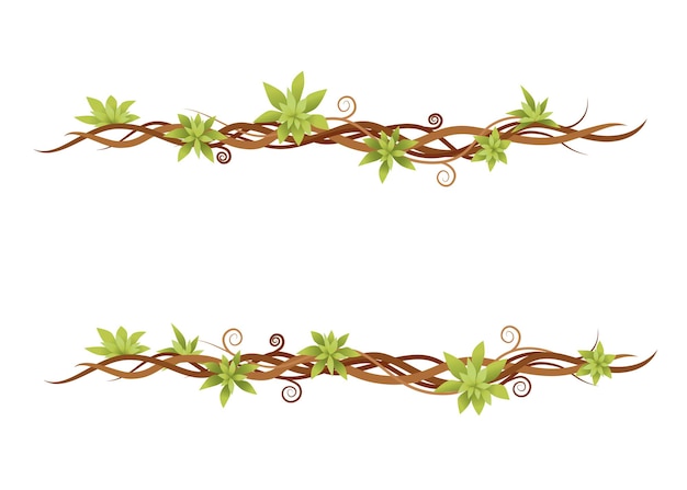 Vector planta de vid establece lianas silvestres verdes ramas ilustración vectorial plana aislada sobre fondo blanco.