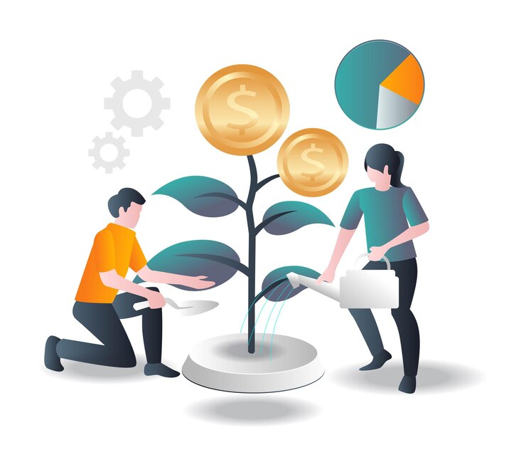 Vector plantar y cuidar árboles de inversión