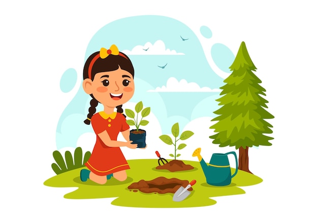 Vector plantar plantas ilustración vectorial con personas que disfrutan de cultivar plantas o cavar en el jardín