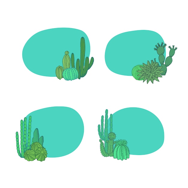 Plantas de cactus del desierto dibujado a mano