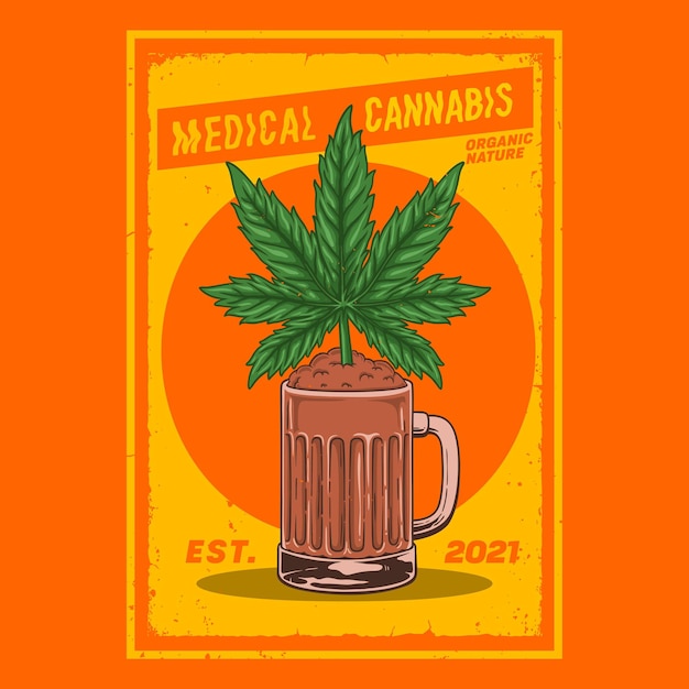 Vector plantas de cannabis en vasos de cerveza