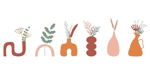 Plantas de casa estéticas abstractas modernas Decoración de pared en estilo boho Impresión vectorial de mediados de siglo para portada