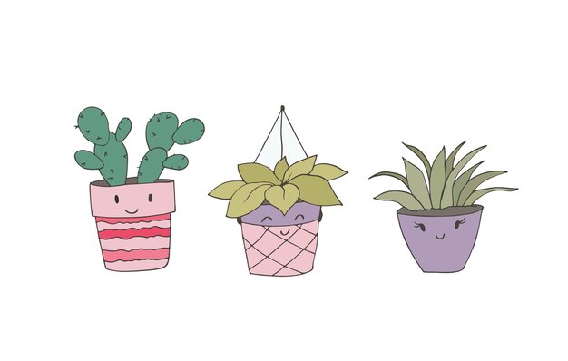 Plantas de la casa de vida acogedora vector dibujado a mano