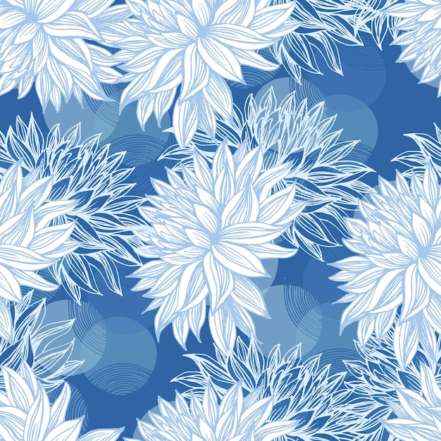 Plantas de crisantemo patrón ilustración de fondo del cartel Dalhia sin costuras patrón vectorial tinta dibujo patrón floral papel tapiz textil vintage floral flor de primavera ilustración de fondo sin costuras