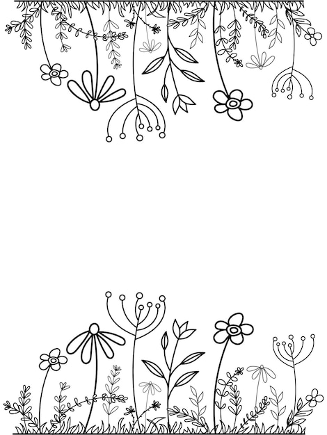 Plantas dibujadas a mano divisores coronas marcos de borde vector