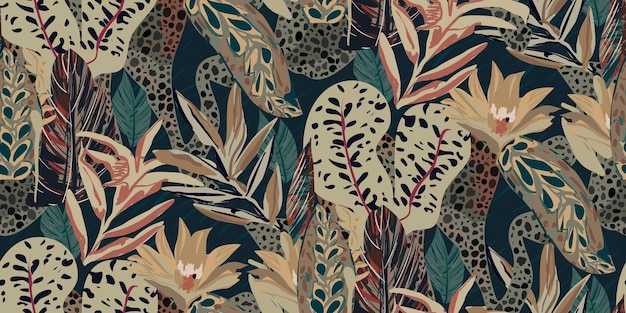 Plantas exóticas de la selva estampados con patrones sin costuras flores abstractas gráficos vectoriales textiles de moda