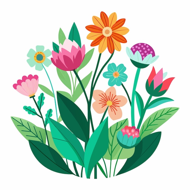 plantas en flor con flor Vector fondo blanco sólido 6