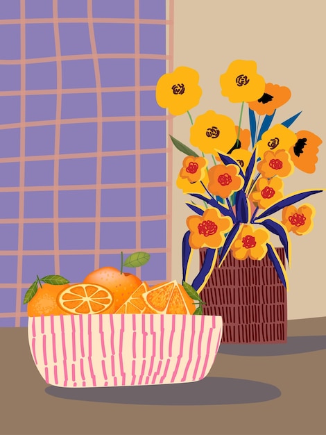 Plantas florales flores en jarrones ollas ilustración vectorial dibujada a mano Diseño para impresión de arte de pared