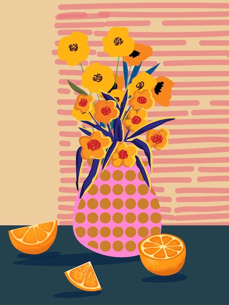 Plantas florales flores en jarrones ollas ilustración vectorial dibujada a mano Diseño para impresión de arte de pared