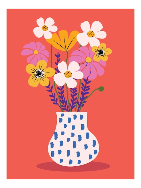 Plantas y flores en jarrón ilustración vectorial dibujada a mano Diseño de arte floral