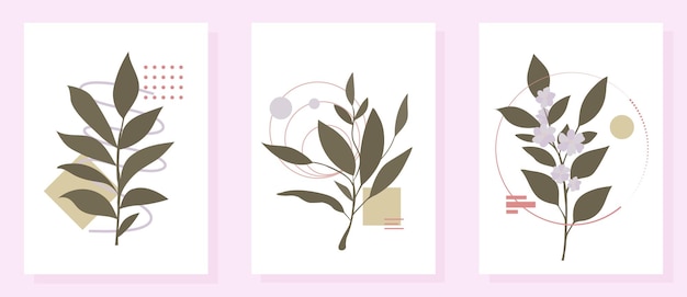 Plantas y flores en los patrones de estilo Bauhaus con geometría simple