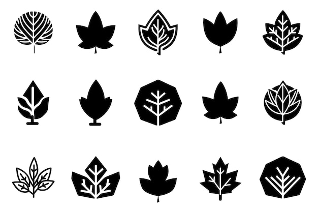 Plantas y hojas Conjunto vectorial Iconos de silueta en fondo blanco Diseño vectorial de hojas de flores