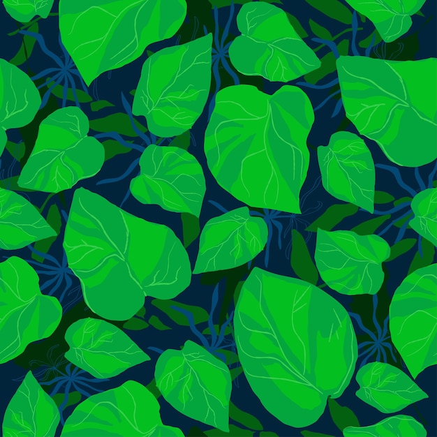 Plantas de hojas verdes naturales tropicales brillantes Fondo de moda abstracto Patrón sin costuras Dibujado a mano