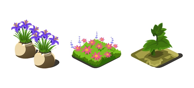 Plantas de jardín y flores juego interfaz de usuario elementos naturales para video juegos de computadora vector Ilustración diseño web