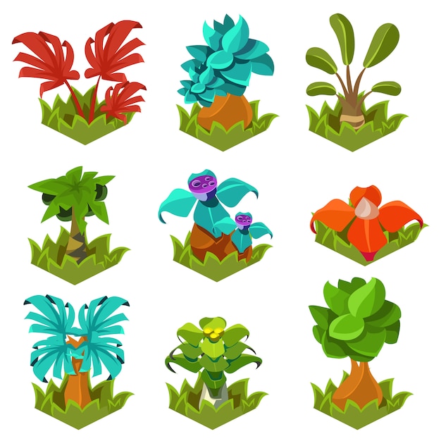 Plantas de jardín con flores para juego