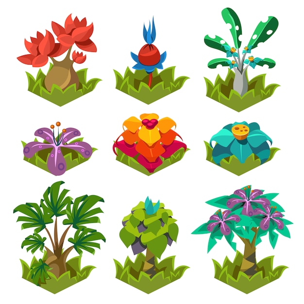 Plantas de jardín con flores para juego