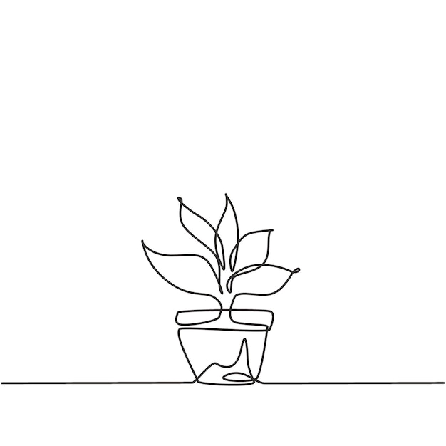 Las plantas en maceta de dibujo continuo de una línea con cinco hojas en crecimiento se utilizan para plantas ornamentales