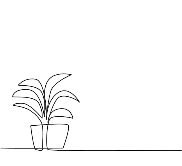 Las plantas en maceta con un solo dibujo de línea continua con seis hojas en crecimiento se utilizan para plantas ornamentales