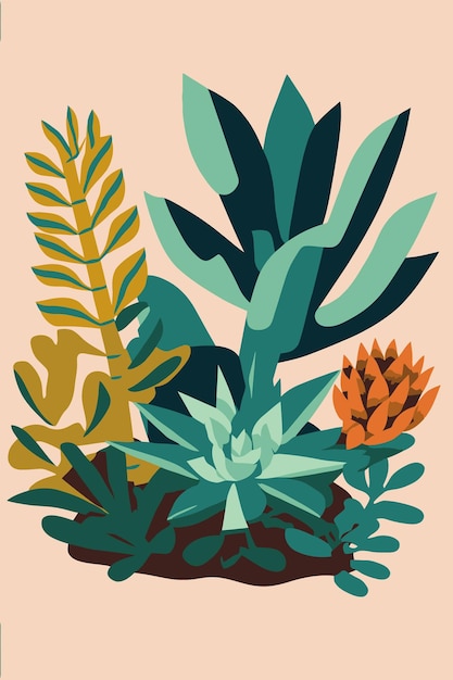 Vector plantas en macetas suculentas color plano vector estilo fondo cartel arte impresión
