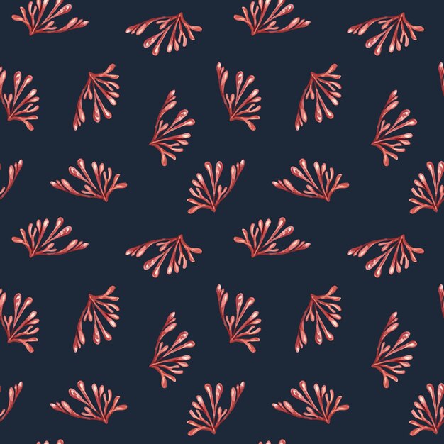 Plantas marinas coral rojo en acuarela patrón sin costuras aislado agar rosa agar dibujado a mano algas marinas fondo sin fin patrón marino para embalaje de papel textil de paquetes
