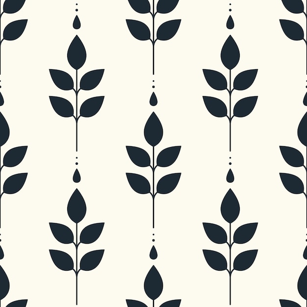 Plantas negras con hojas en fondo beige Patrón sin costuras vectorial
