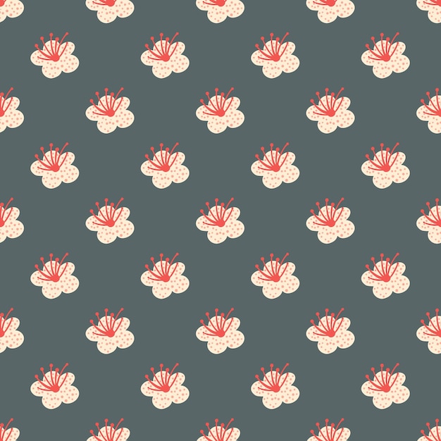 Plantas de primavera de patrones sin fisuras sobre fondo gris. Plantilla floral de vector en estilo doodle con flores.