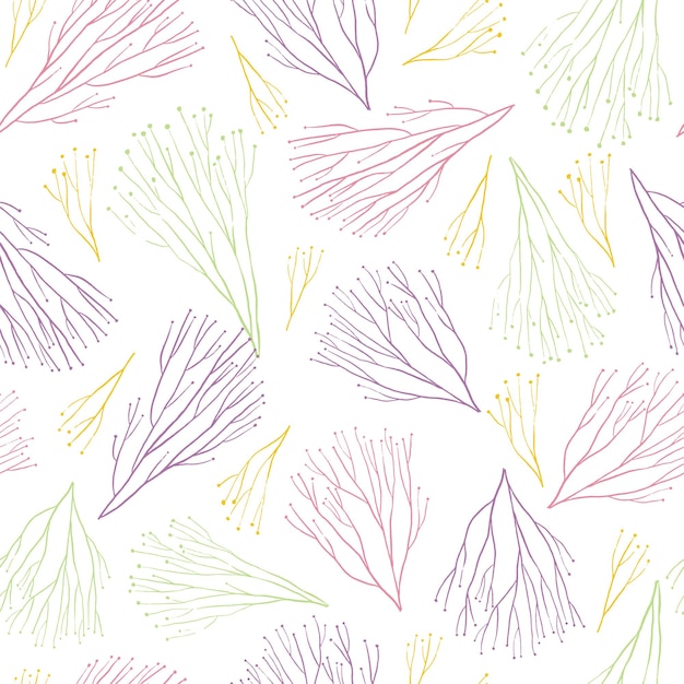 Plantas silvestres de la respiración del bebé vector de patrones sin fisuras. Ornamento botánico abstracto. Dibujo de tinta vintage.